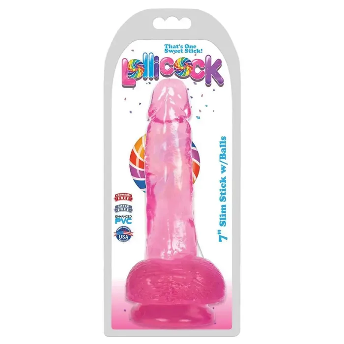 Curve Toys Dildos 7 Inch Slim Stick With Balls Cherry Ice Dildo
