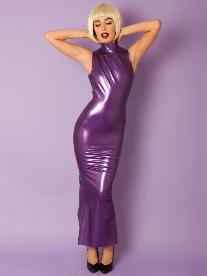Vibrators Purple Latex Hobble Dress HonourSkintwocom