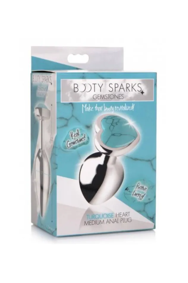XR Brands Booty Sparks Turquoise Heart Shaped Butt Plug Medium XR Brands Anal